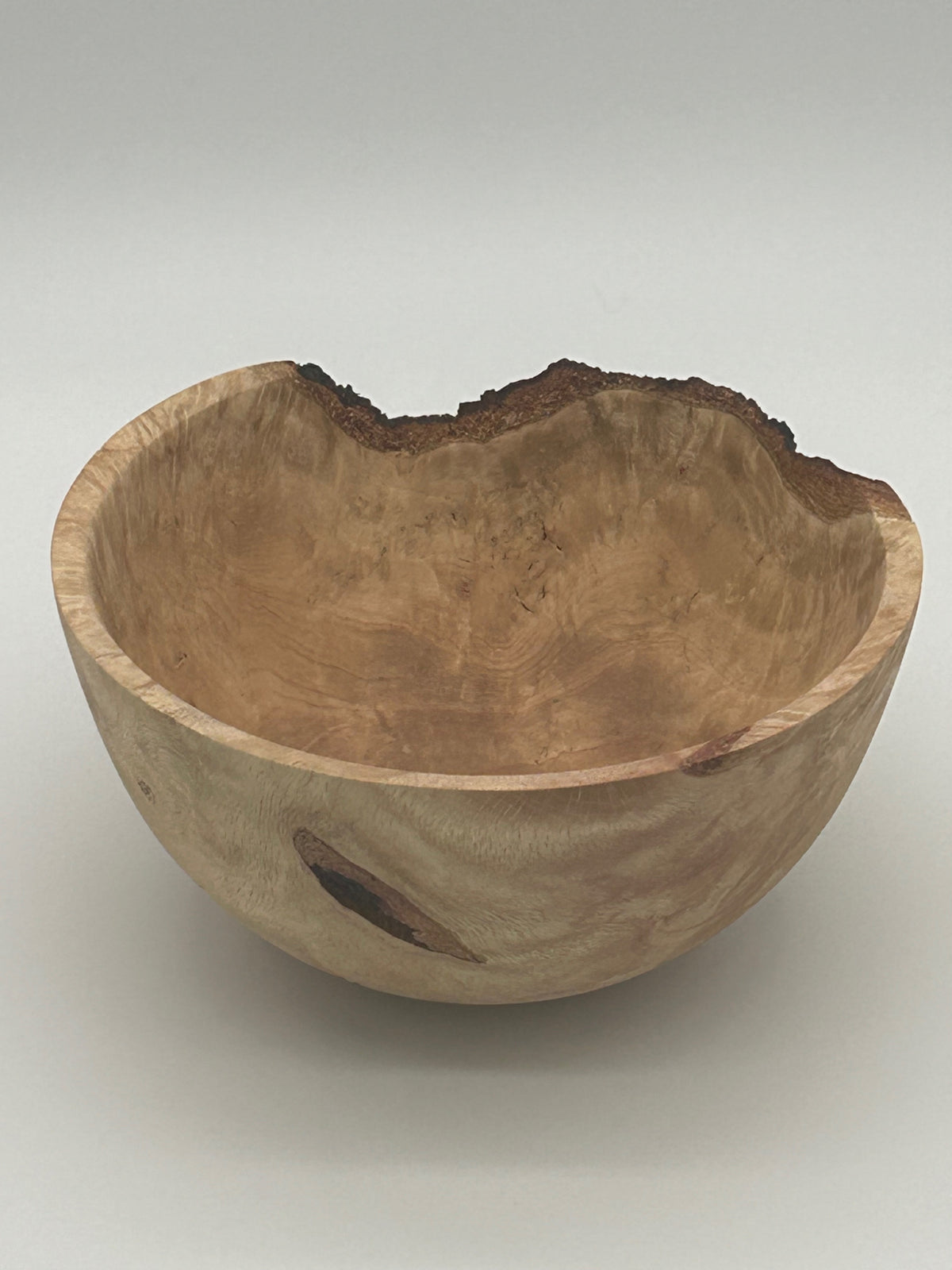 Upcycled 8-in. Laurel Oak Burl Bowl with Bark Pockets (St. Petersburg, FL) — Hand-Turned from Hurricane Milton Wood